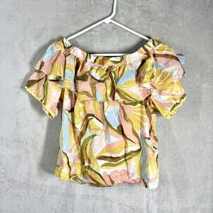 Lucky & Coco Off Shoulder Pastel Ruffle Blouse Size M Resort Tropical Vacation